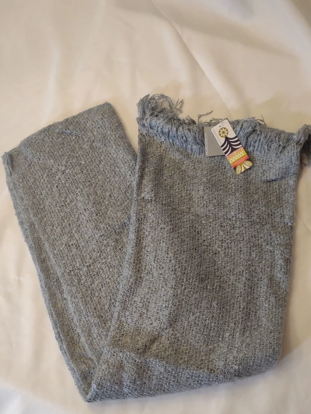 NWT Nordstrom Quarry Gray Knit Boucle Wrap w/Fringe Detail